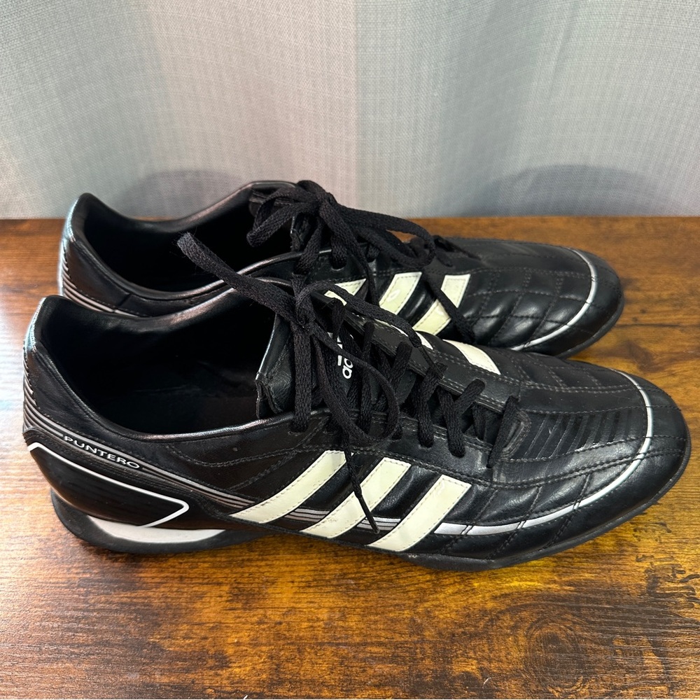 adidas Black Men's Athletic Soccer Shoes with White Stripes